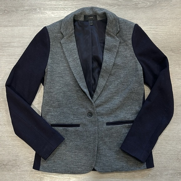 J. Crew Contrast Knit Colorblock Gray Navy Blazer size 8 - Picture 2 of 9